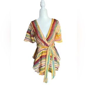 NWT Luxxel Stripped Print Ruffle Romper Small‎ Dress Juniors LR 5795